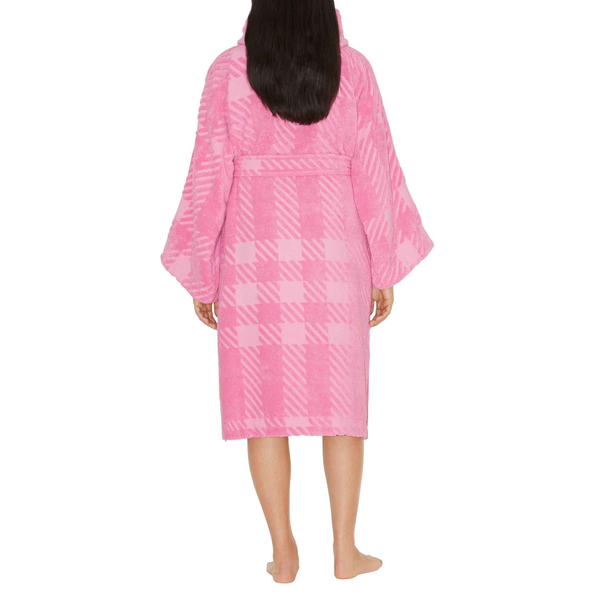 Hooded bathrobe with check pattern - Bubblegum Pink