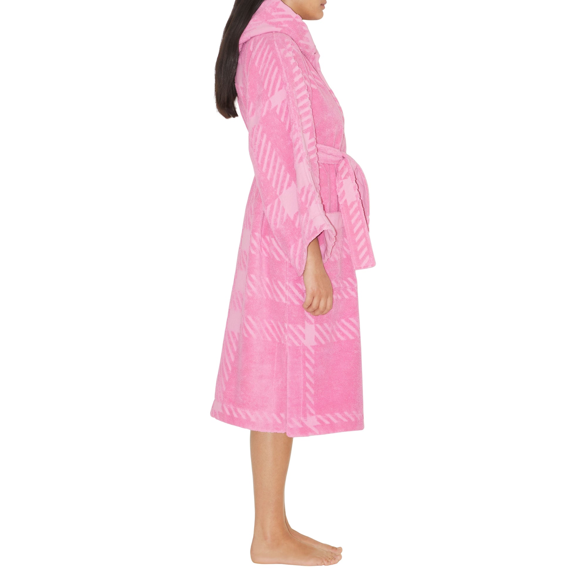 Hooded bathrobe with check pattern - Bubblegum Pink