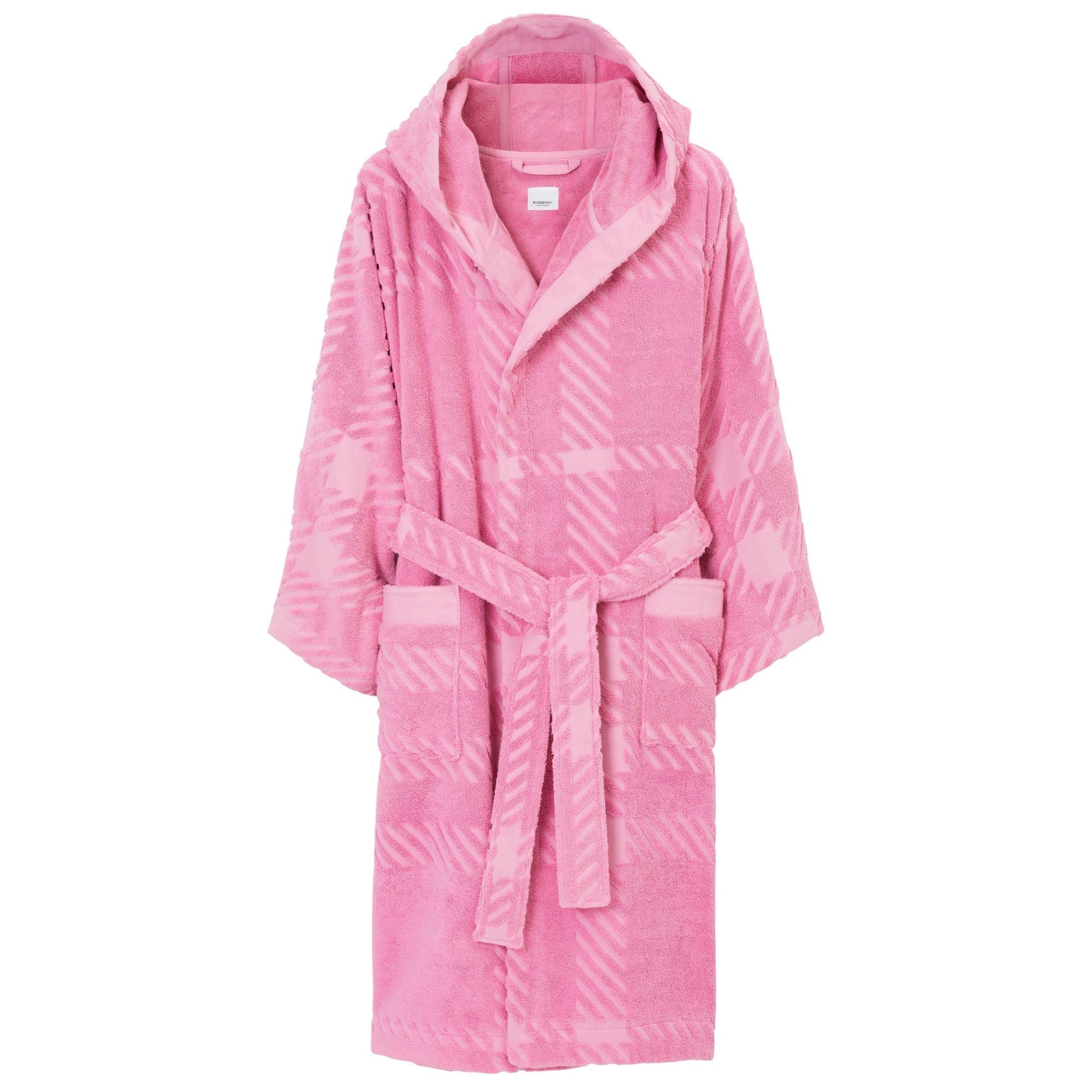 Hooded bathrobe with check pattern - Bubblegum Pink