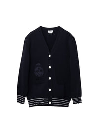 Cardigan avec broderie en laine - Navy Ivory