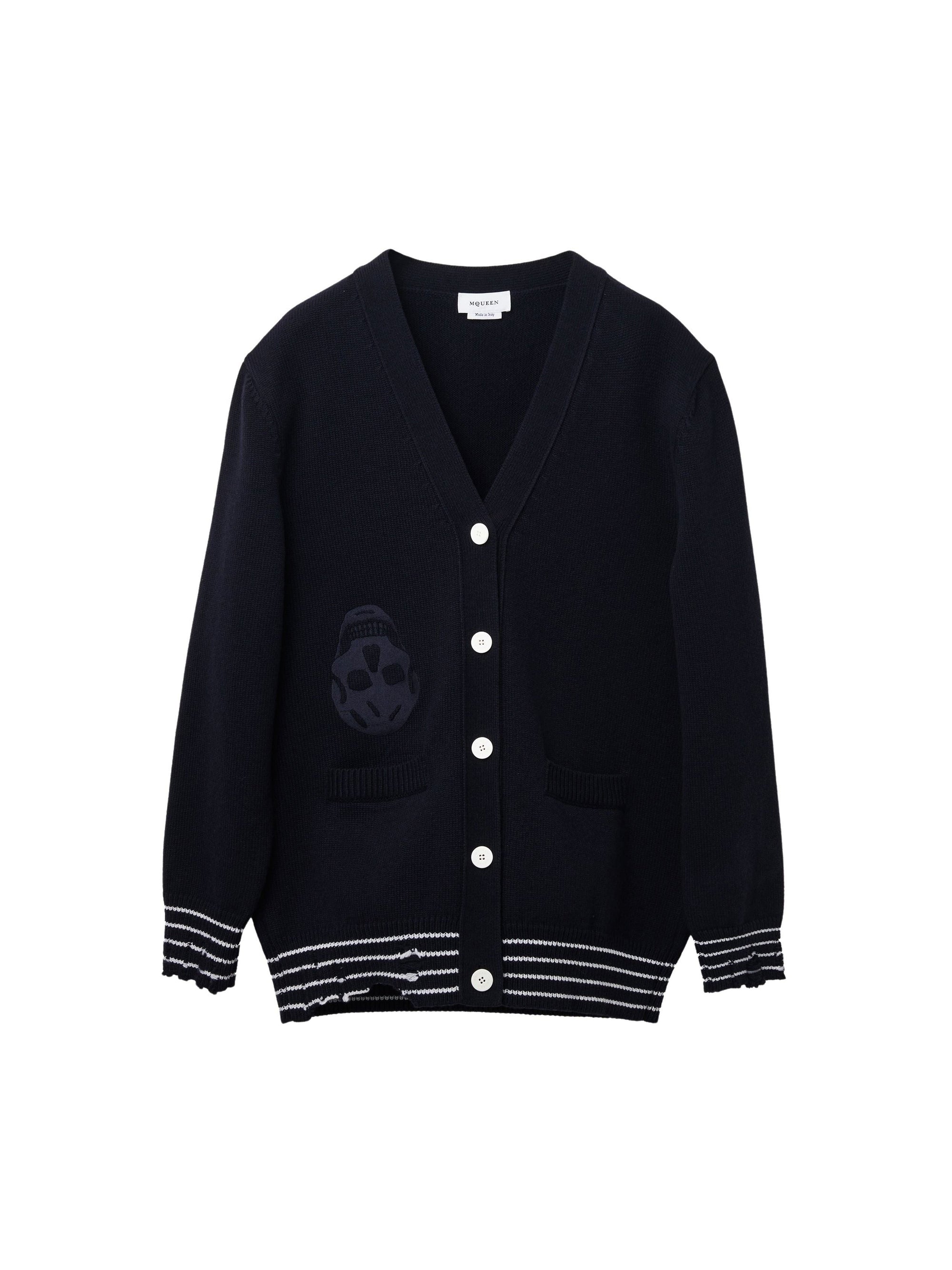 Cardigan avec broderie en laine - Navy Ivory