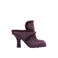 55 qty Mules Highland en cuir velours et shearling - Aubergine