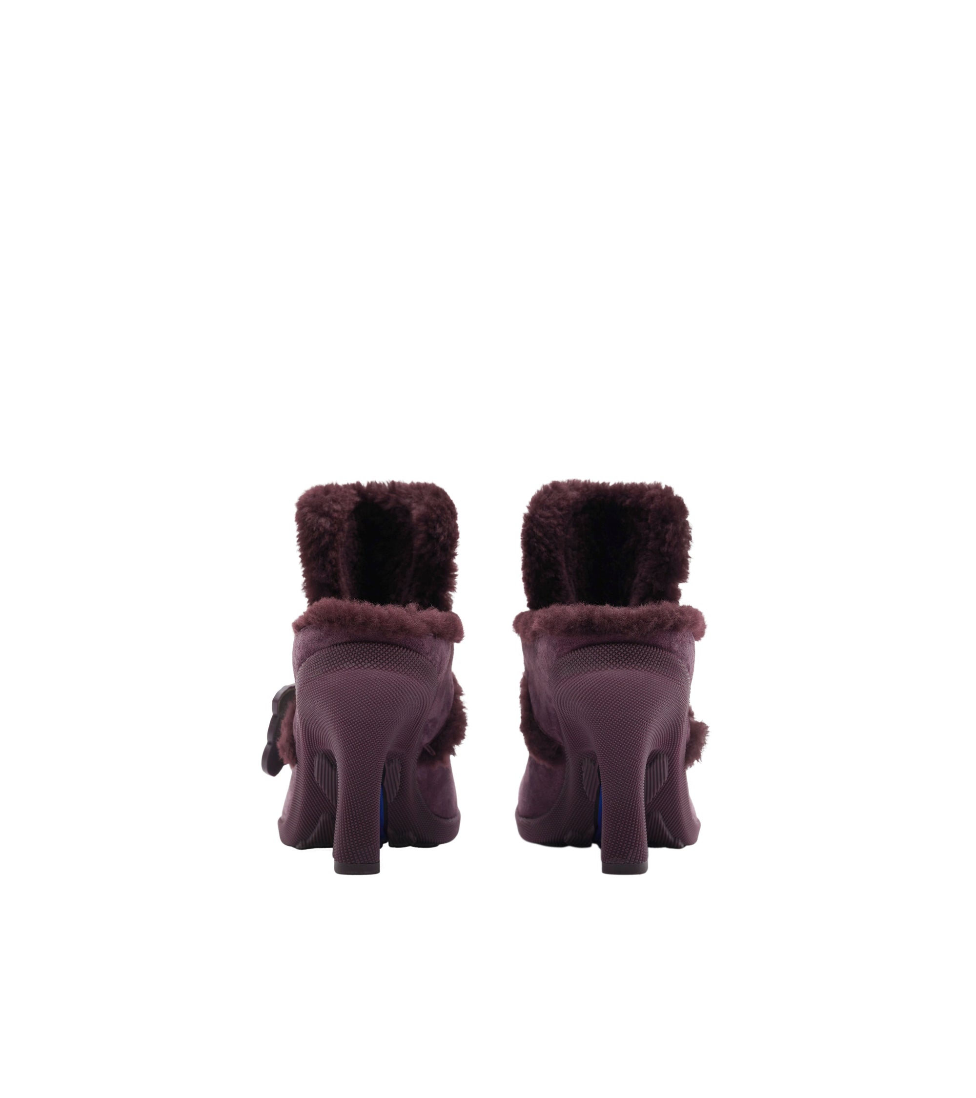 55 qty Mules Highland en cuir velours et shearling - Aubergine