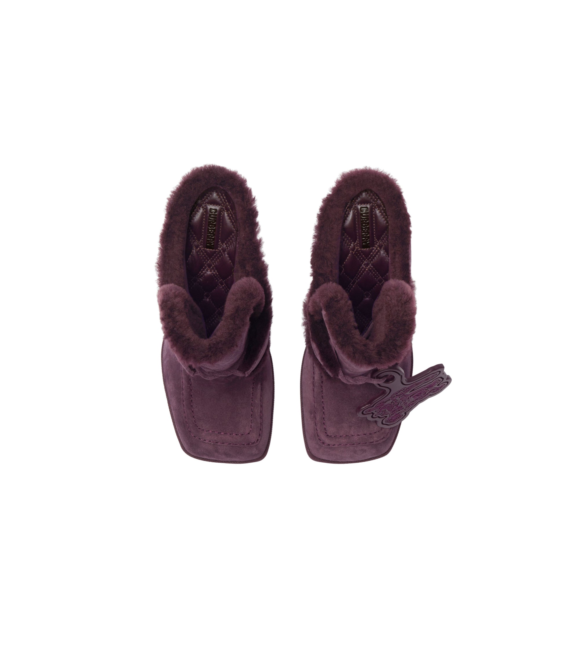 55 qty Mules Highland en cuir velours et shearling - Aubergine