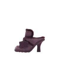 55 qty Mules Highland en cuir velours et shearling - Aubergine