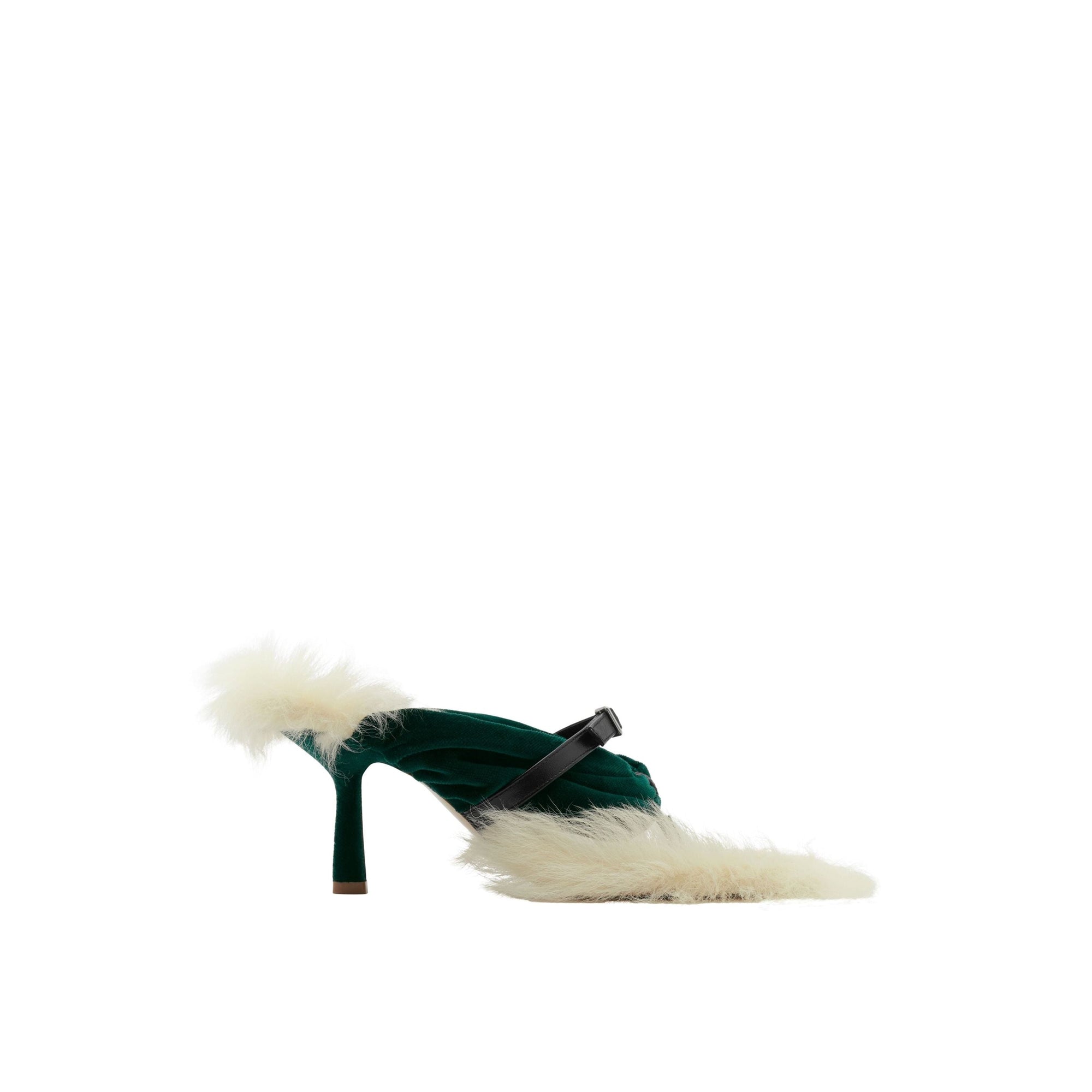 36 qty Sandales Step Post 75 en shearling - Dark Bottle Green & Black