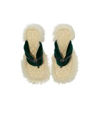 36 qty Sandales Step Post 75 en shearling - Dark Bottle Green & Black