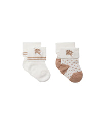 6 qty Set de deux paires de chaussettes en coton mélangé - Ivory Pattern