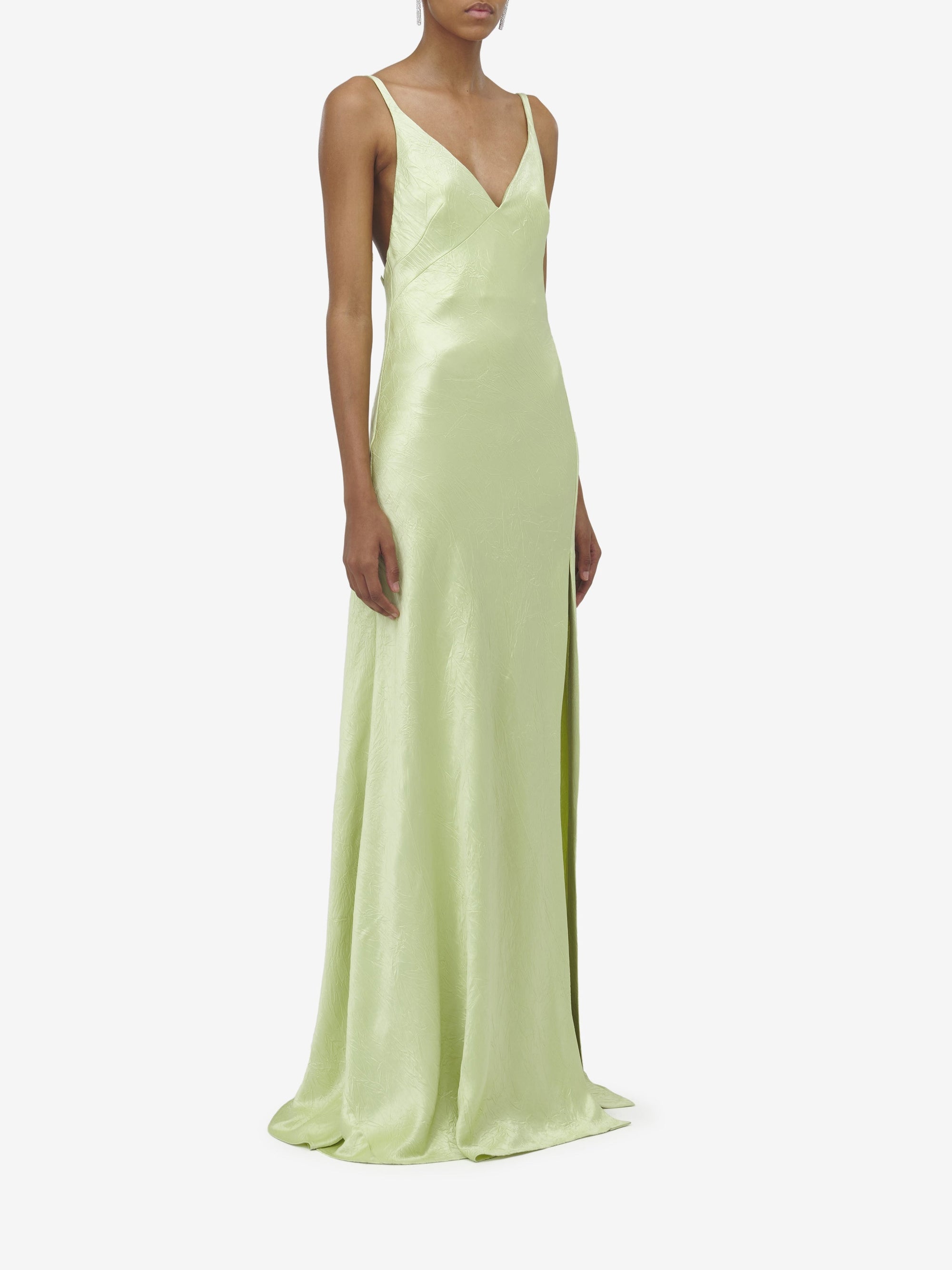 Robe à col V en satin - Oyster