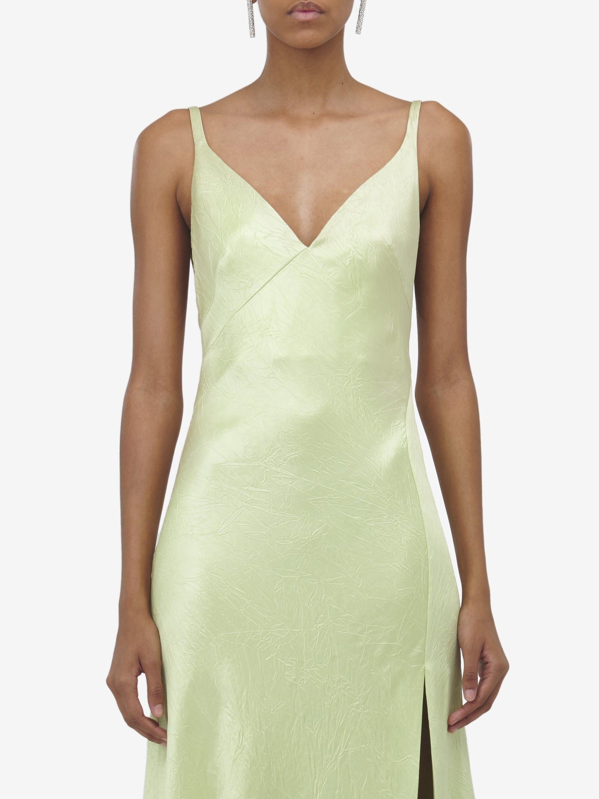 Robe à col V en satin - Oyster