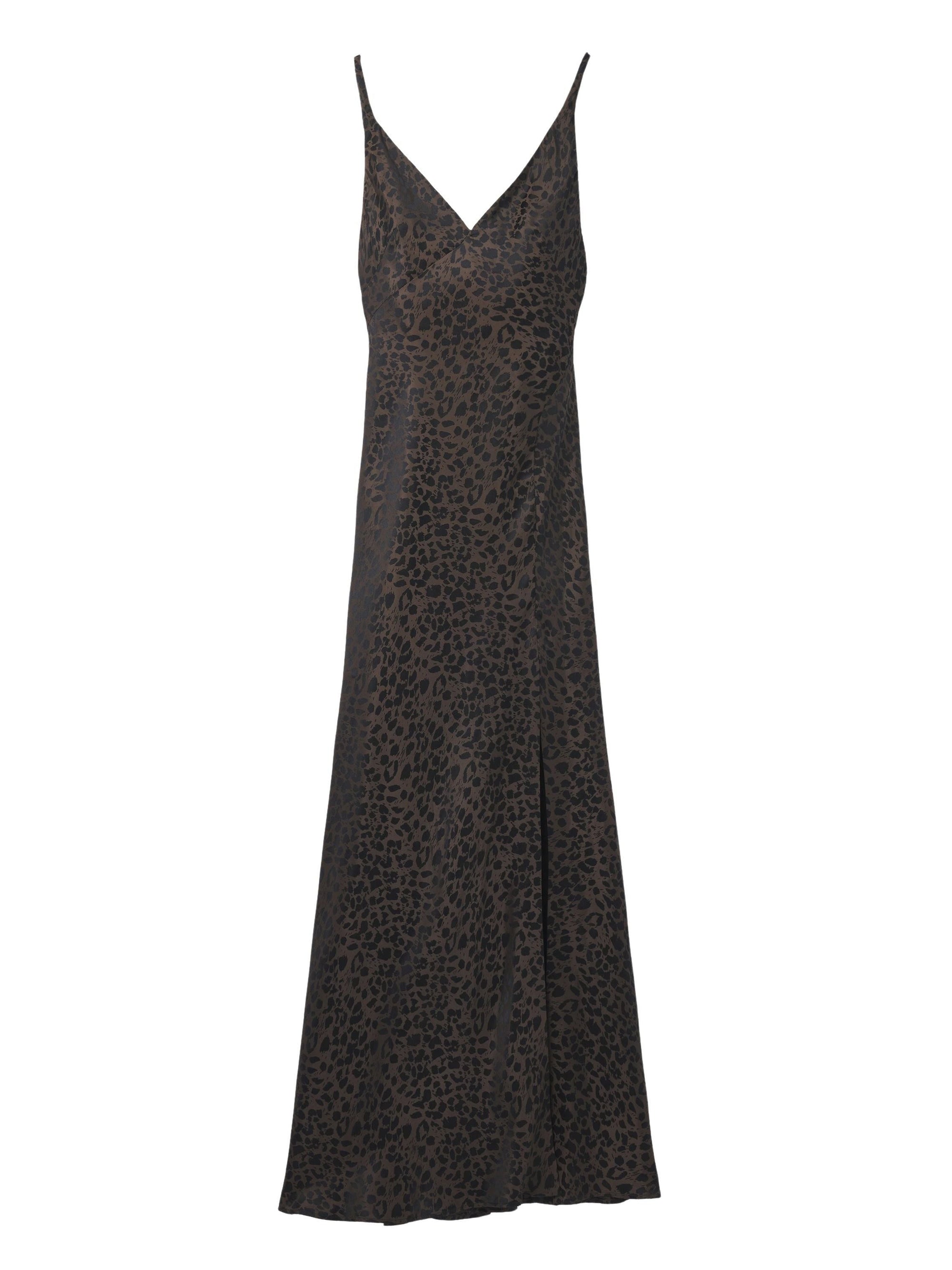 Robe à col V en soie mélangée - Brown Black