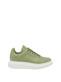 Sneakers with a logo in sheepskin - Olive