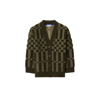 34 qty Cardigan en laine et cachemire à motif check - Dark Khaki Green Check