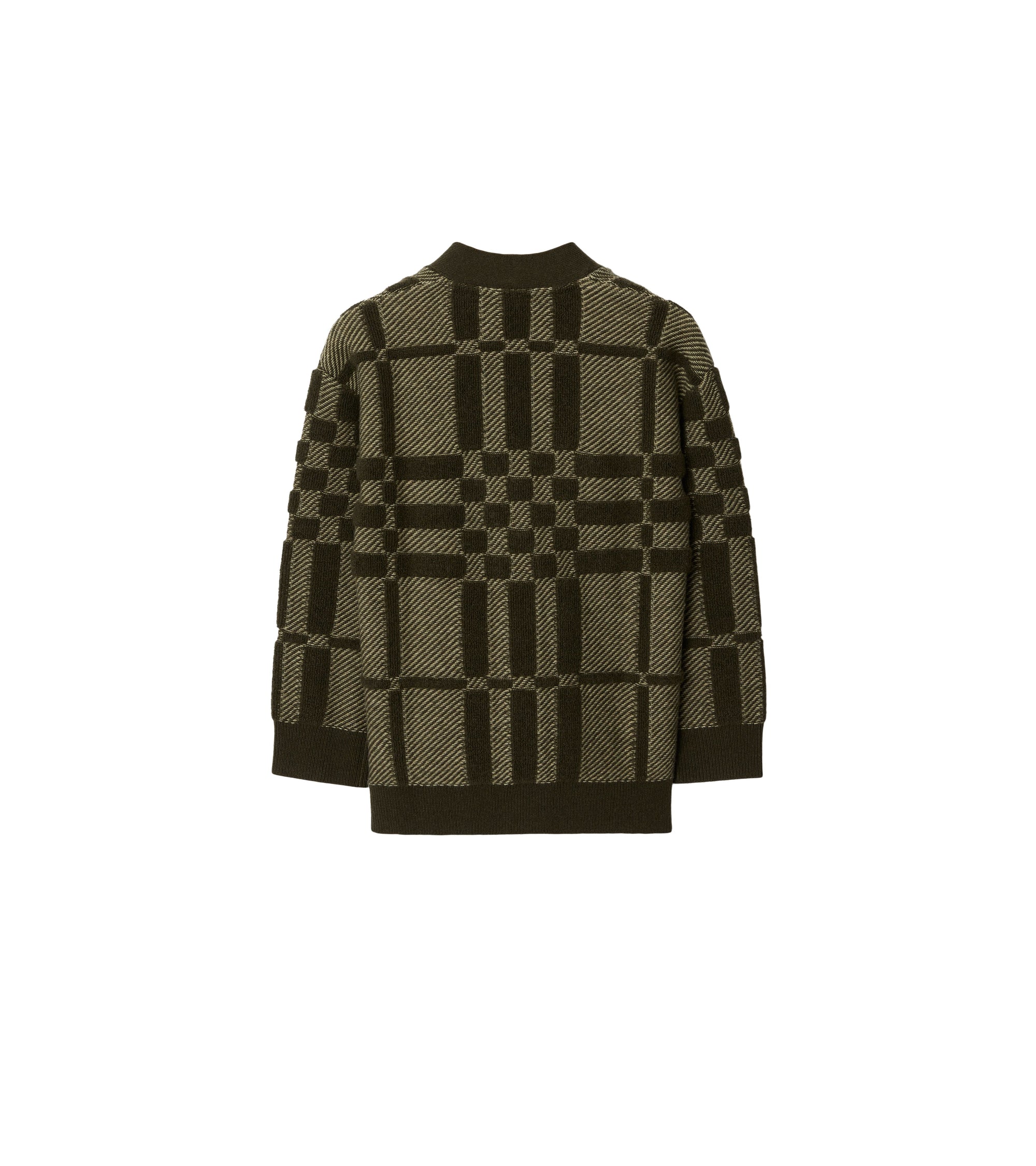 34 qty Cardigan en laine et cachemire à motif check - Dark Khaki Green Check