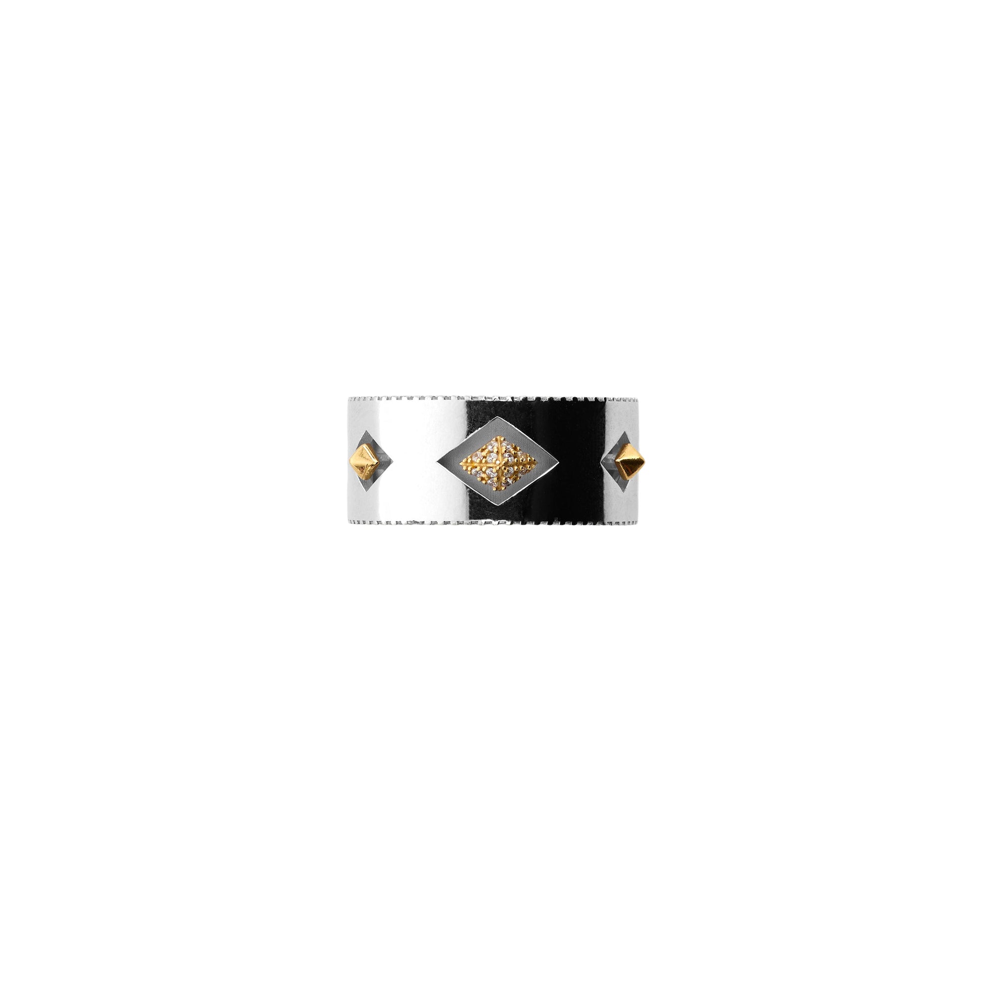 8 qty Bague Hollow pavée - Silver & Gold & Clear