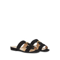 Sandales plates Buckle en daim - Nero