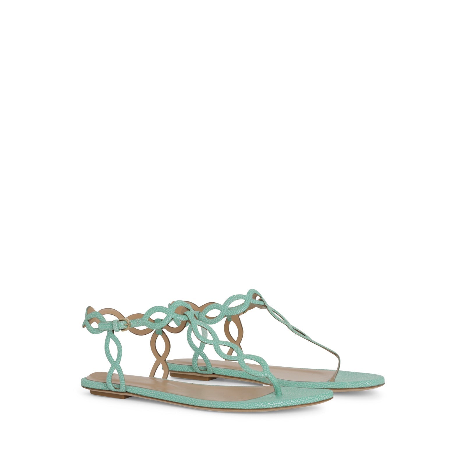 Sandales plates Suede Mermaid en cuir - Aquamarine