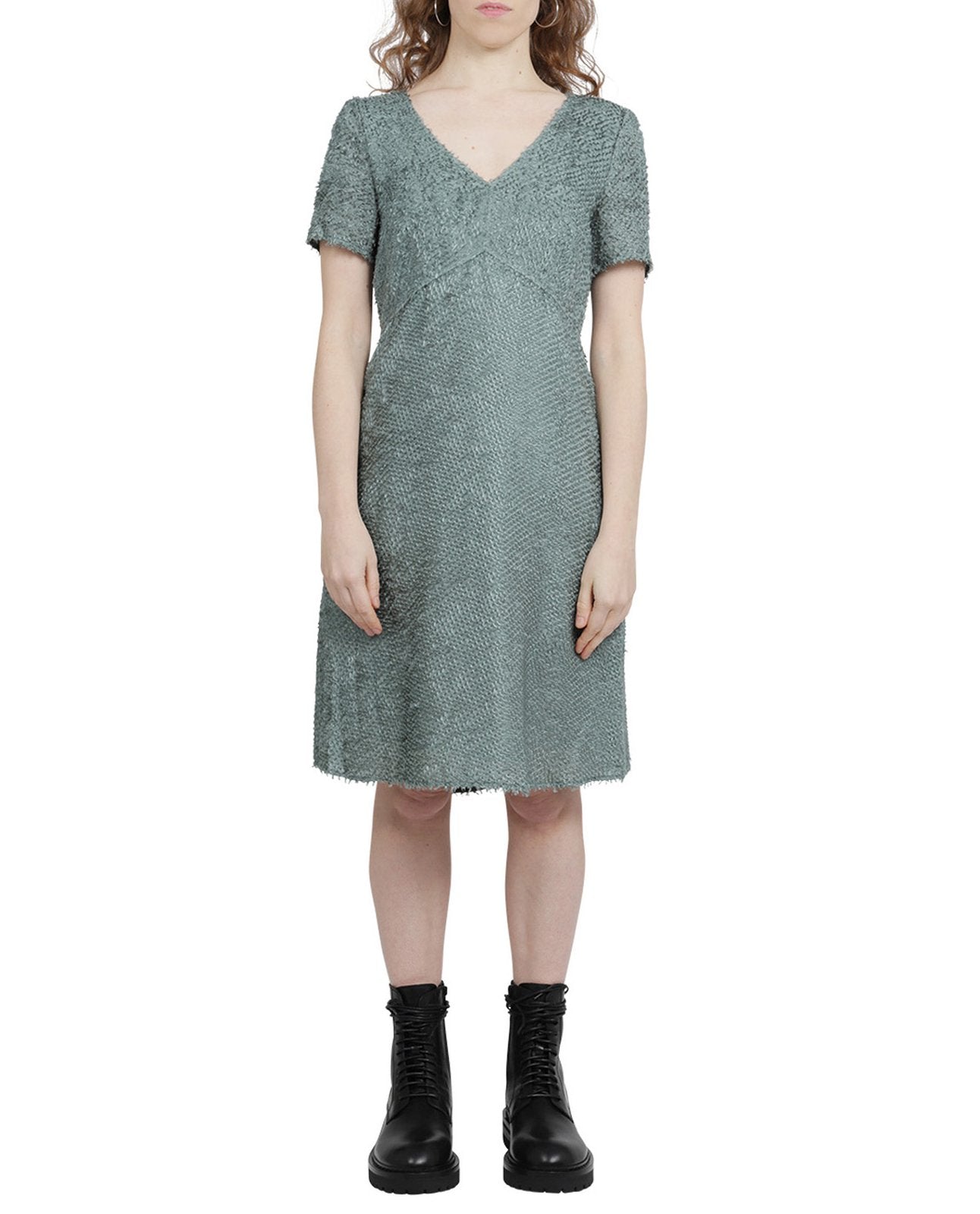 Robe courte à col V et manches courtes - Apple Green