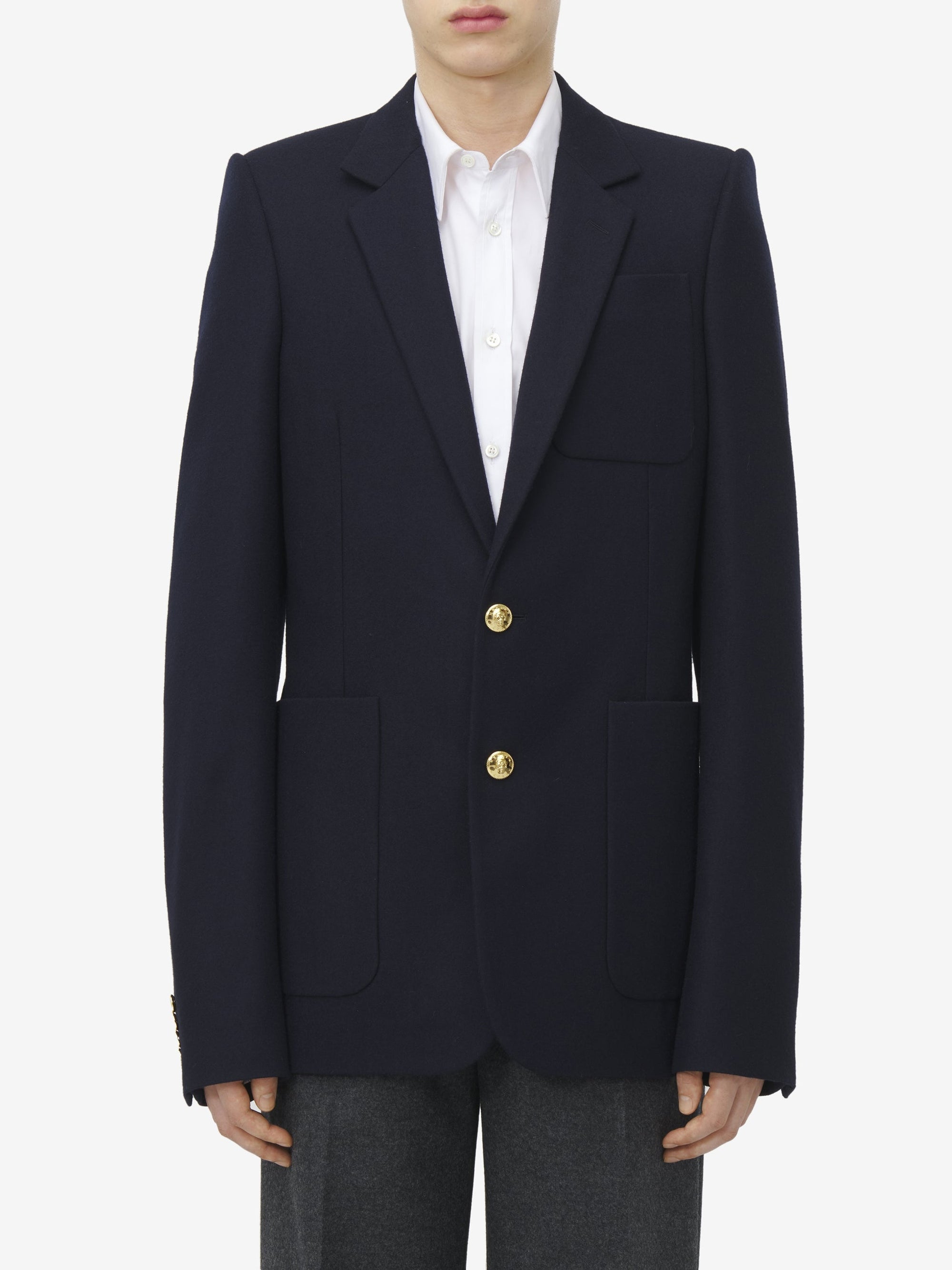 Blazer à boutonnage simple en laine - Navy