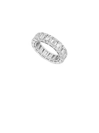 1qty NEW / Or blanc 18 ct Alliance en or blanc 18 carats sertie de diamants synthétiques taille émeraude 9 // RECO : 6965€