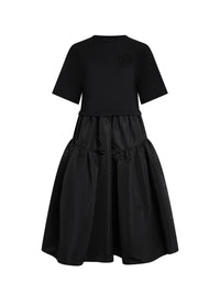 Robe t-shirt évasée et brodée - Black