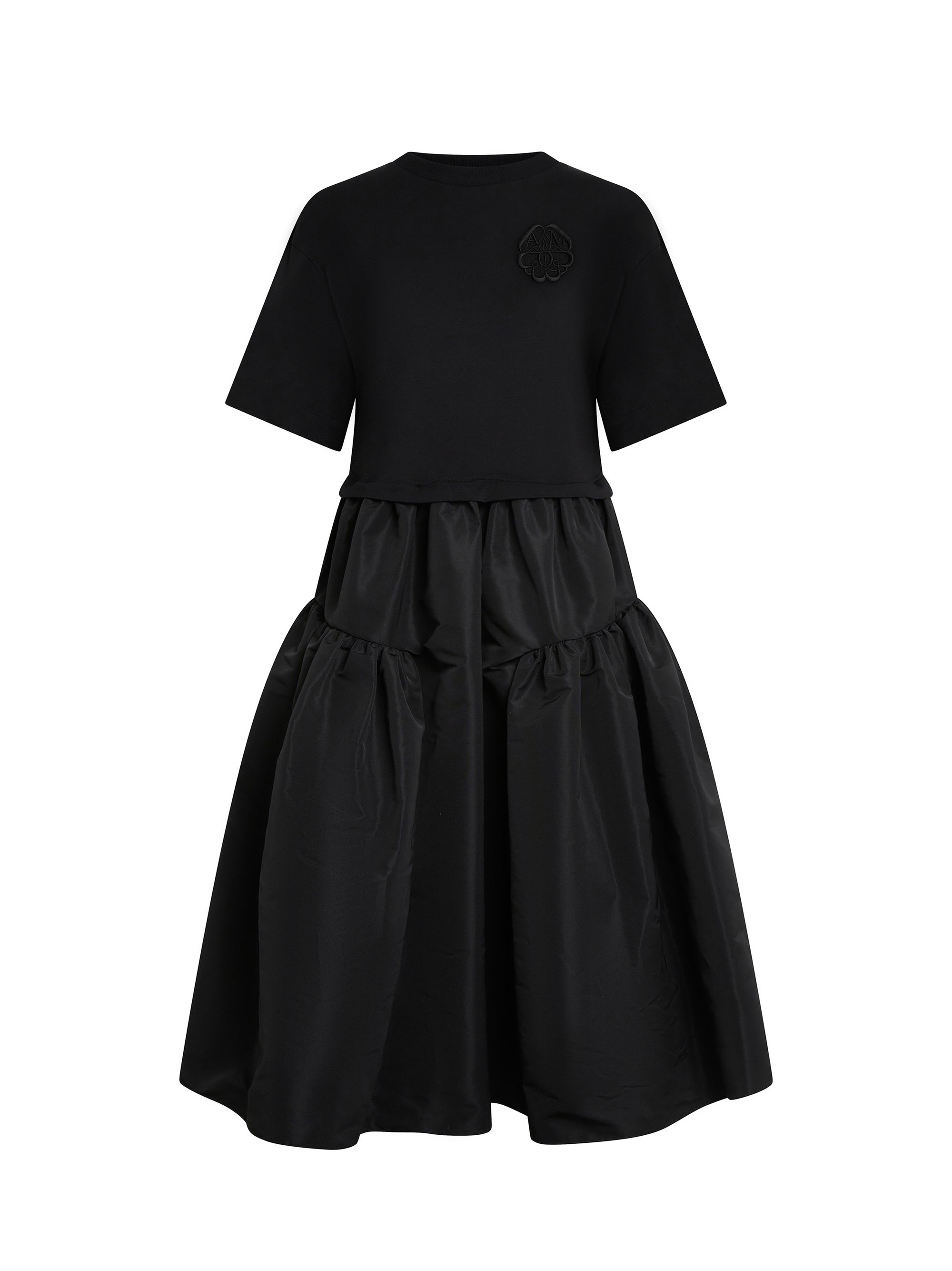 Robe t-shirt évasée et brodée - Black