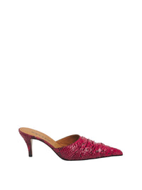 Pointed-toe 70 leather mules - Fuchsia