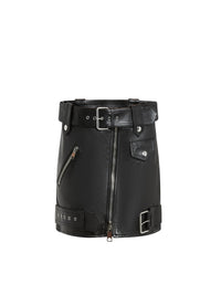 Jupe courte zippée en cuir - Black
