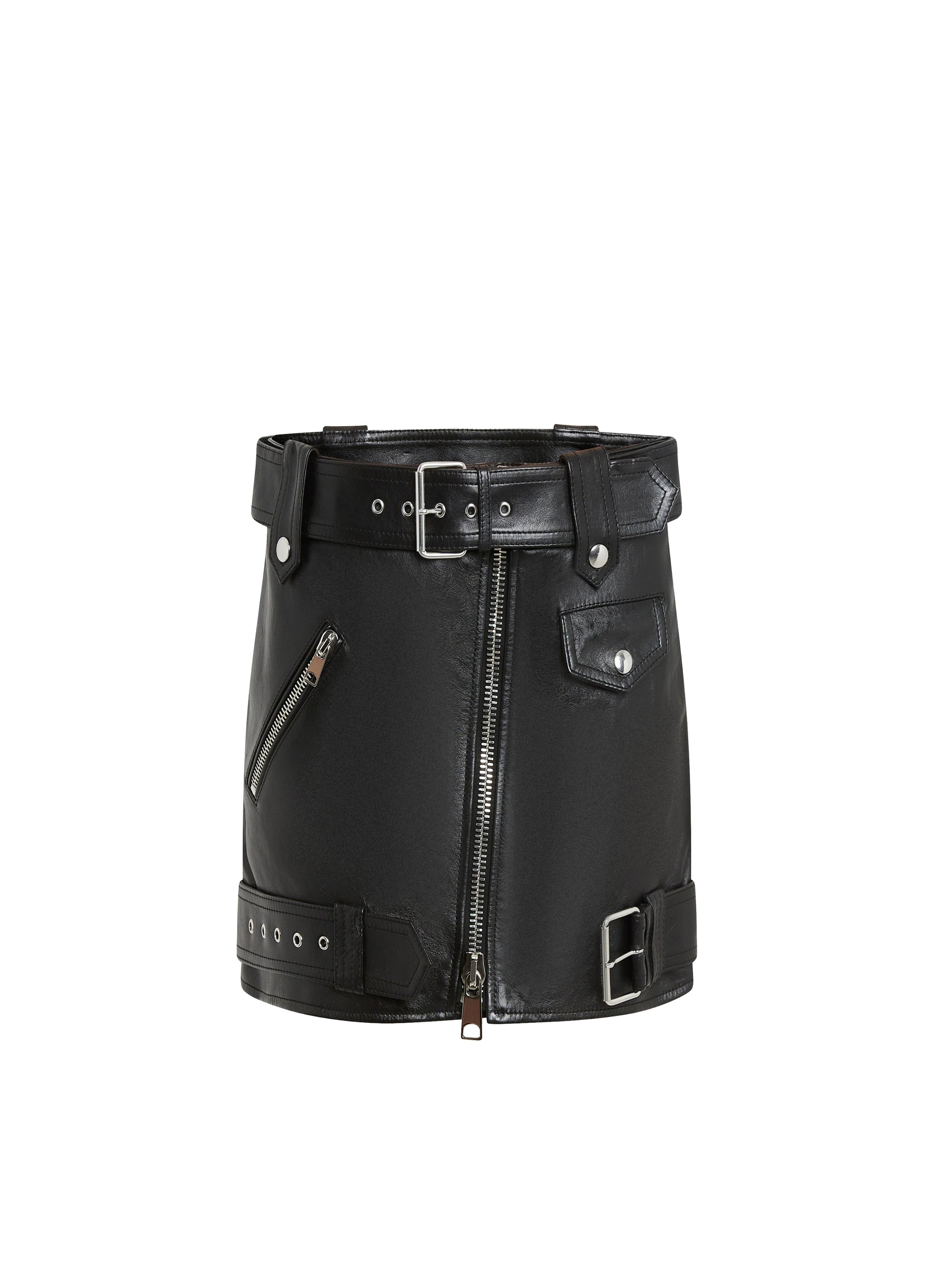Jupe courte zippée en cuir - Black