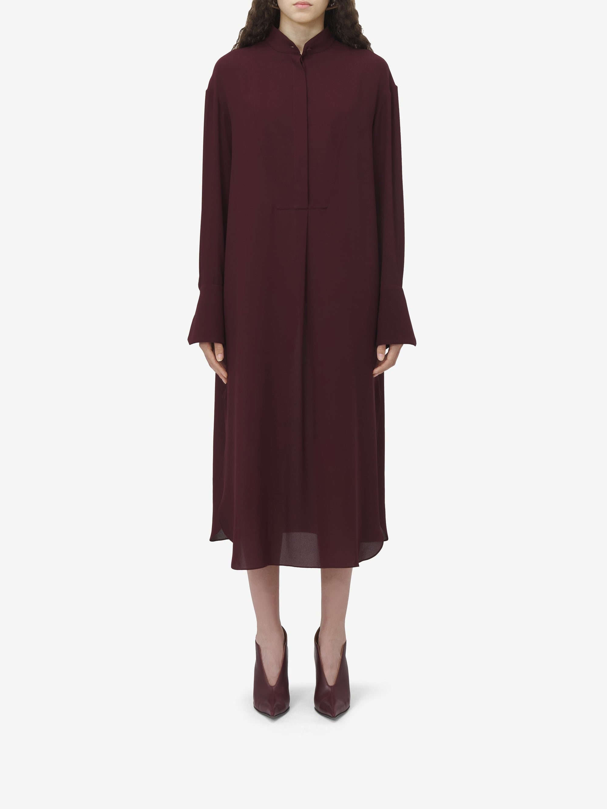 Robe chemise midi en soie - Burgundy