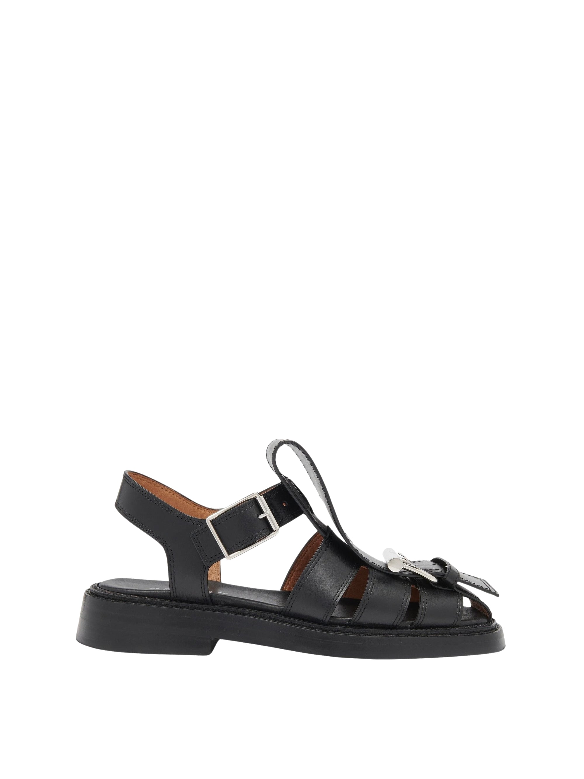 Sandales T-Bar à bride en cuir - Black Silver