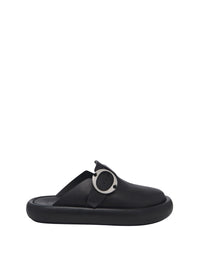 Mules avec logo en cuir - Black Silver