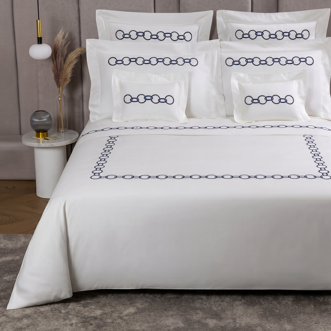 Housse de couette Links Embroidery en coton - Storm Grey & Midnight Blue