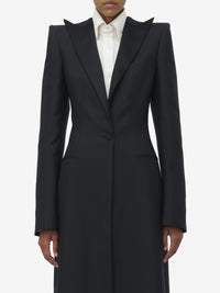 Manteau à boutonnage simple en laine et soie - Black