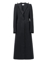 Manteau à boutonnage simple en laine et soie - Black