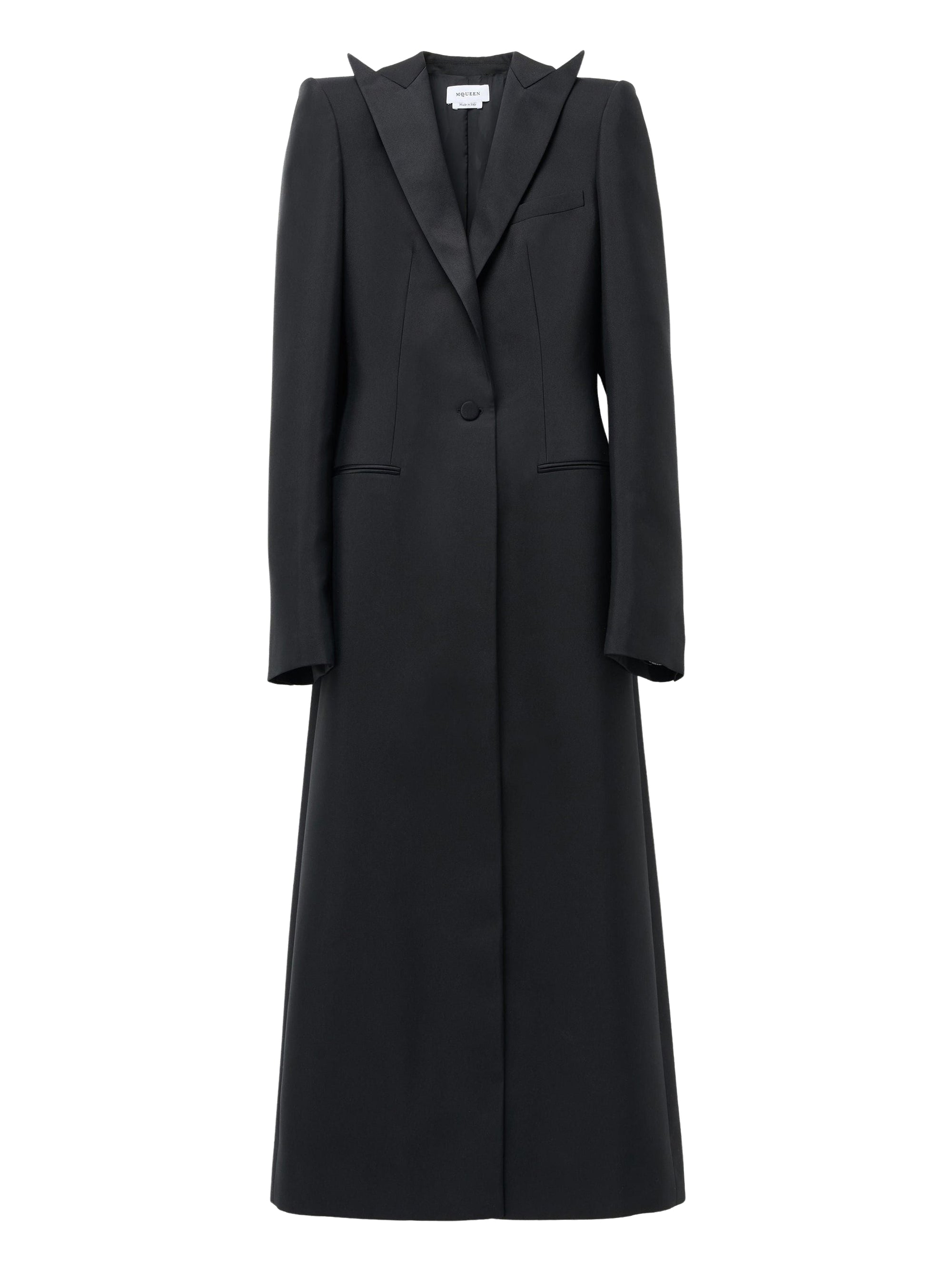 Manteau à boutonnage simple en laine et soie - Black