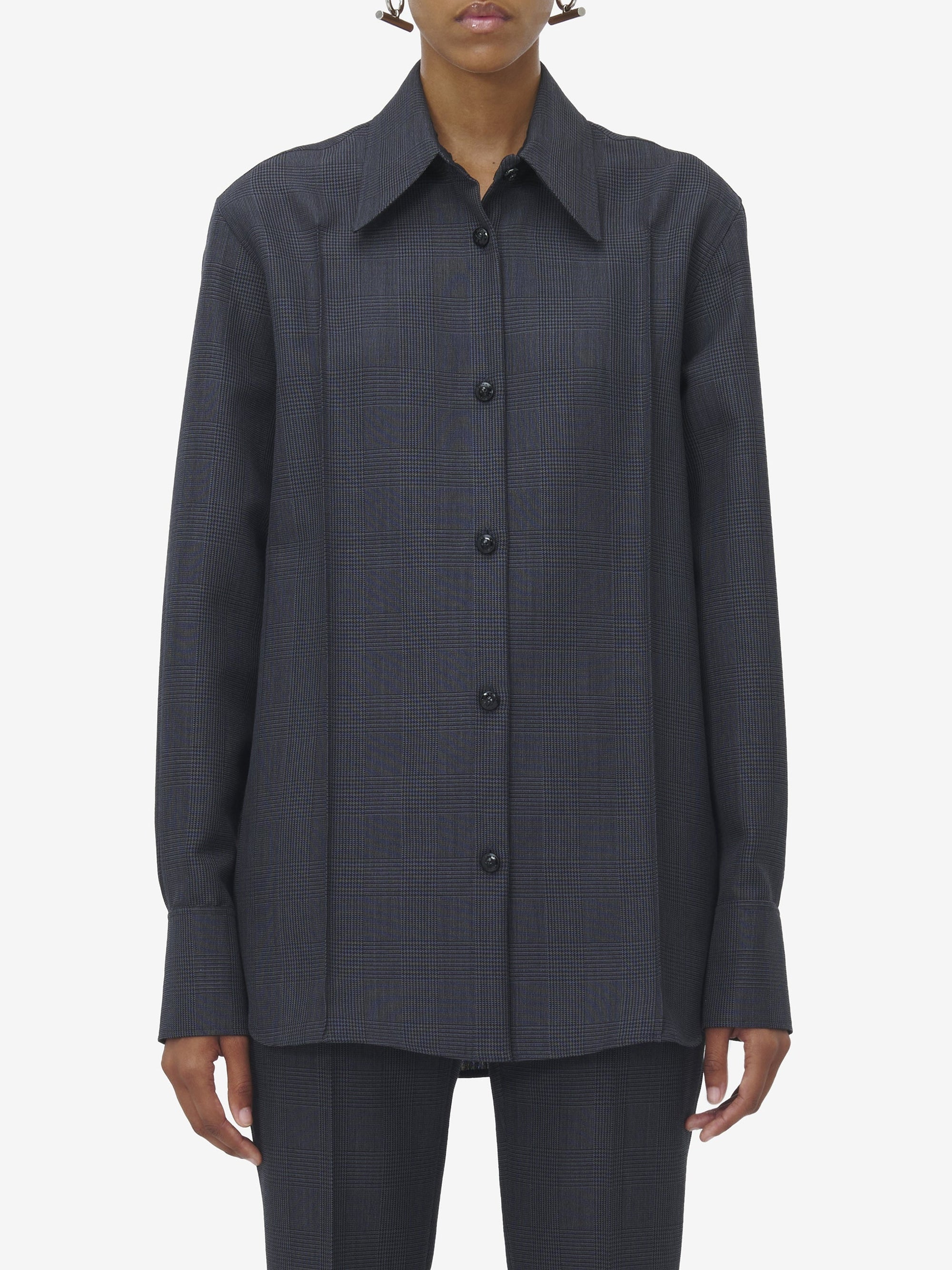 Chemise à boutons en laine - Black Dark Grey