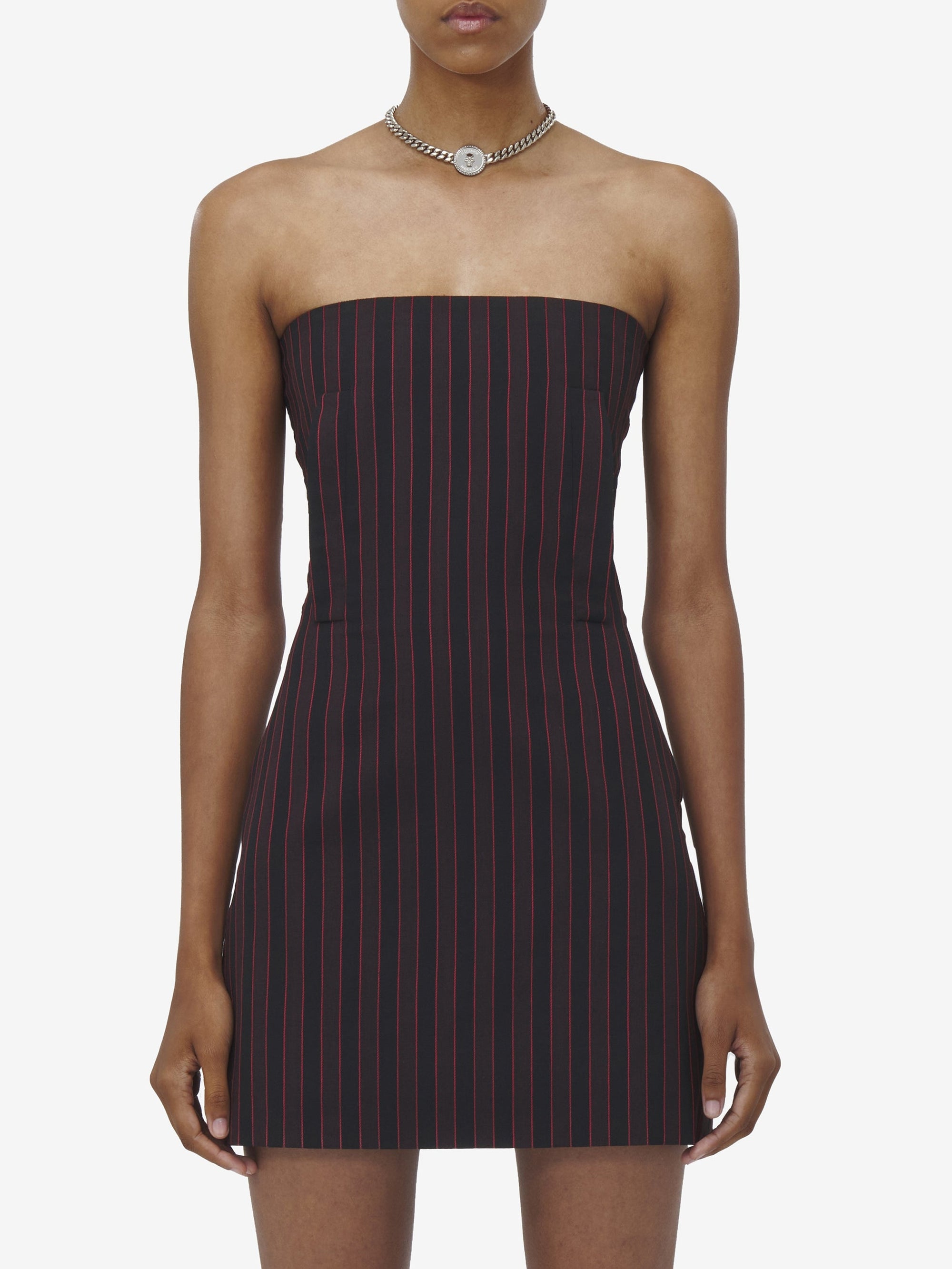 Robe courte à fines rayures en laine - Black Burgundy
