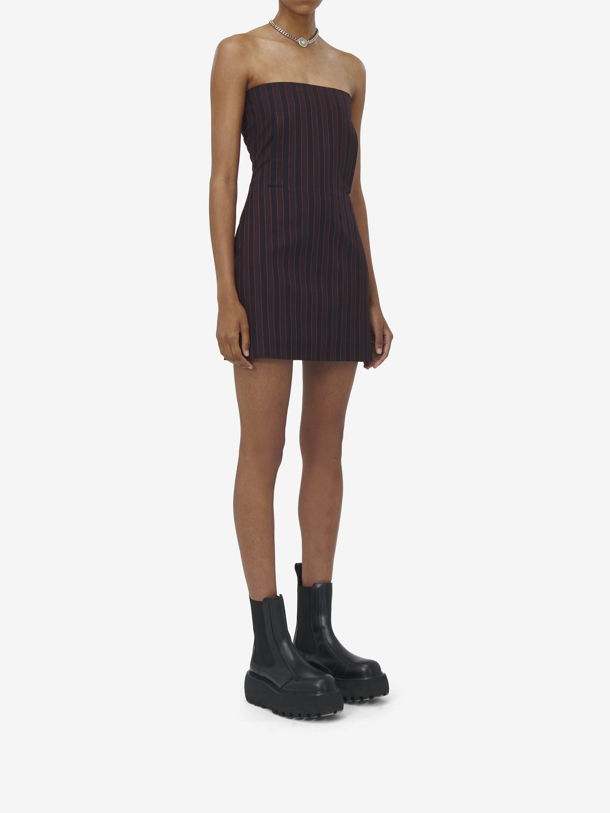 Robe courte à fines rayures en laine - Black Burgundy