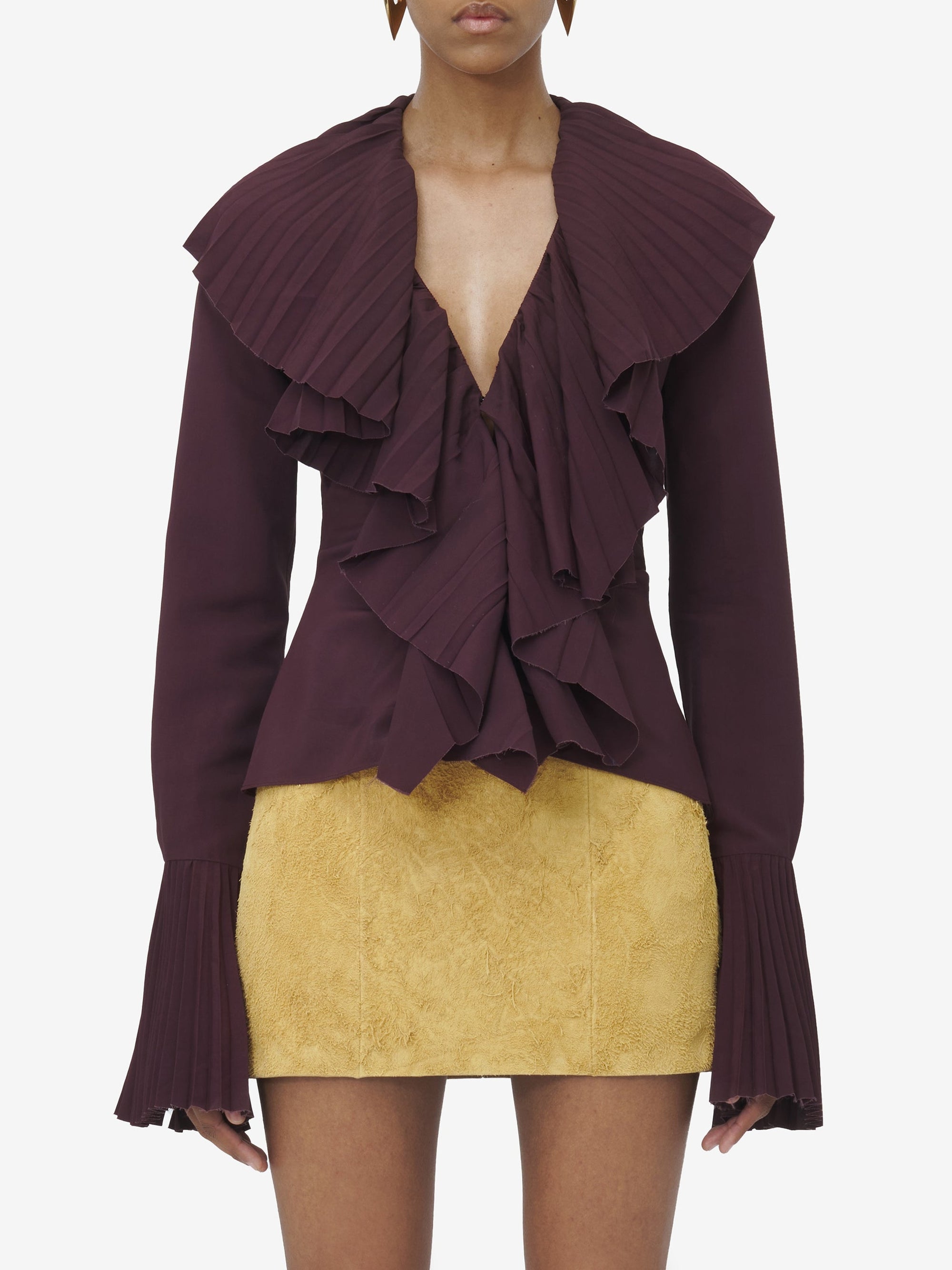Blouse à manches longues plissée - Burgundy