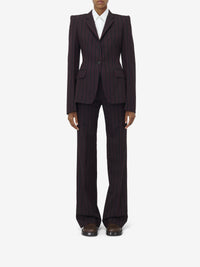 Blazer à boutonnage simple avec rayures en laine - Black Burgundy
