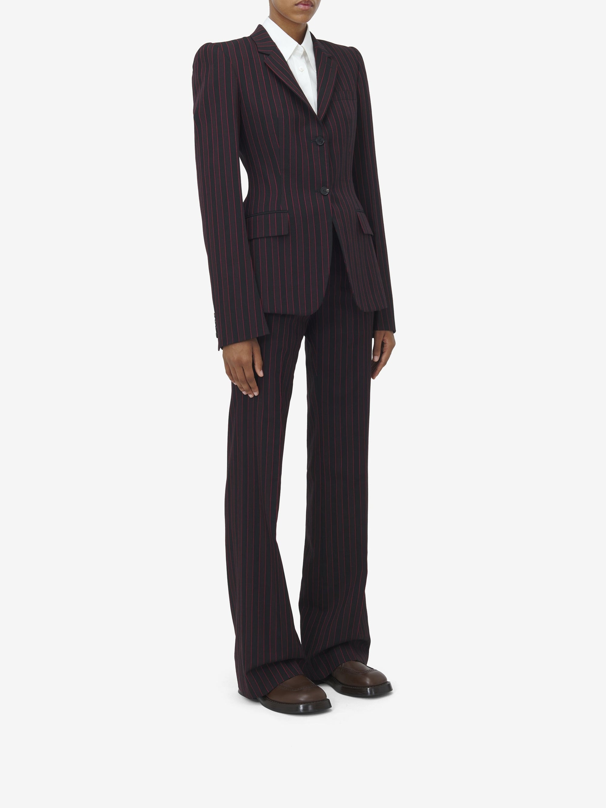 Blazer à boutonnage simple avec rayures en laine - Black Burgundy
