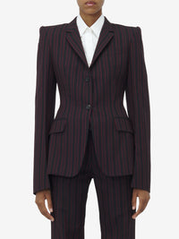 Blazer à boutonnage simple avec rayures en laine - Black Burgundy