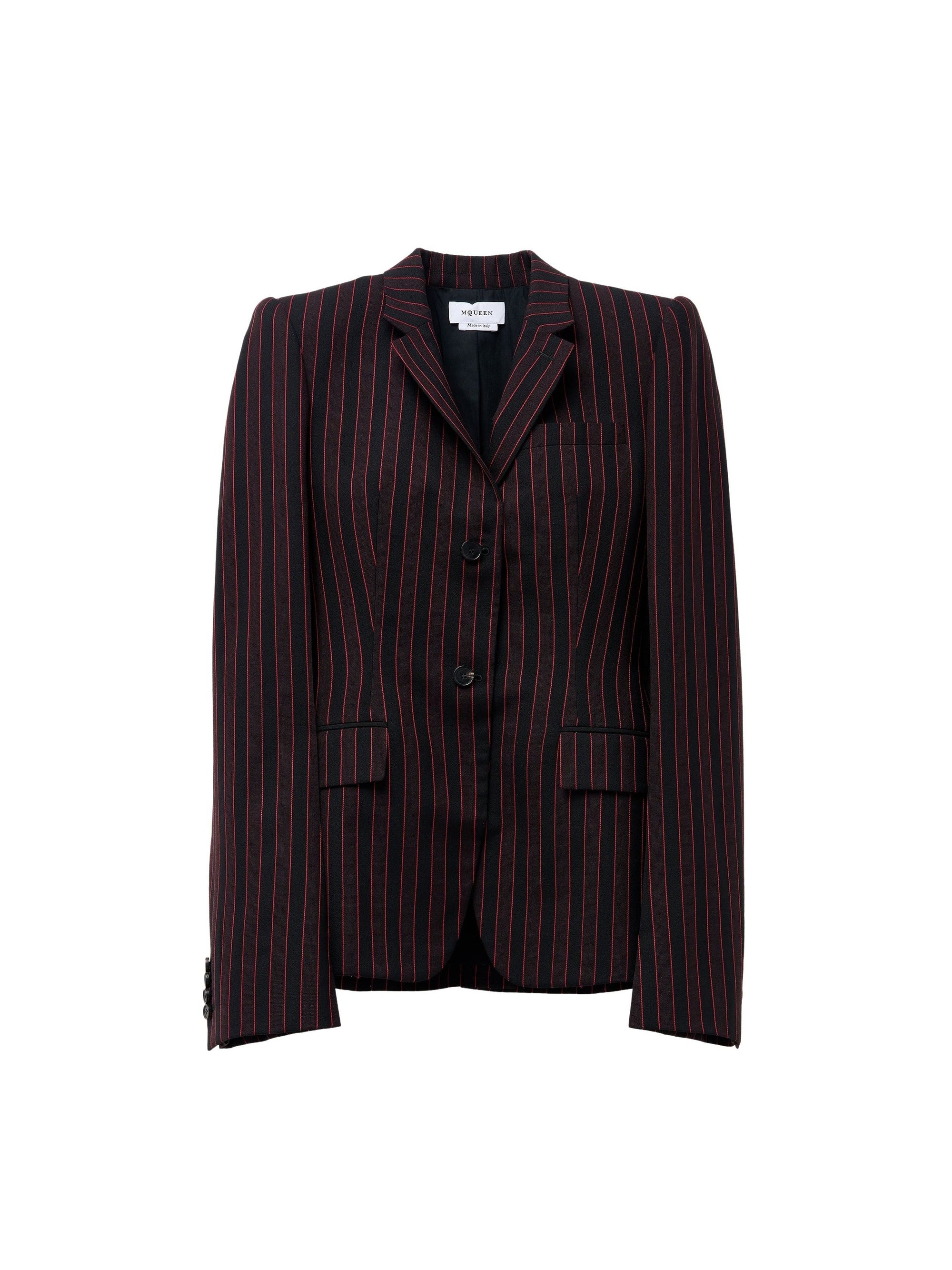 Blazer à boutonnage simple avec rayures en laine - Black Burgundy