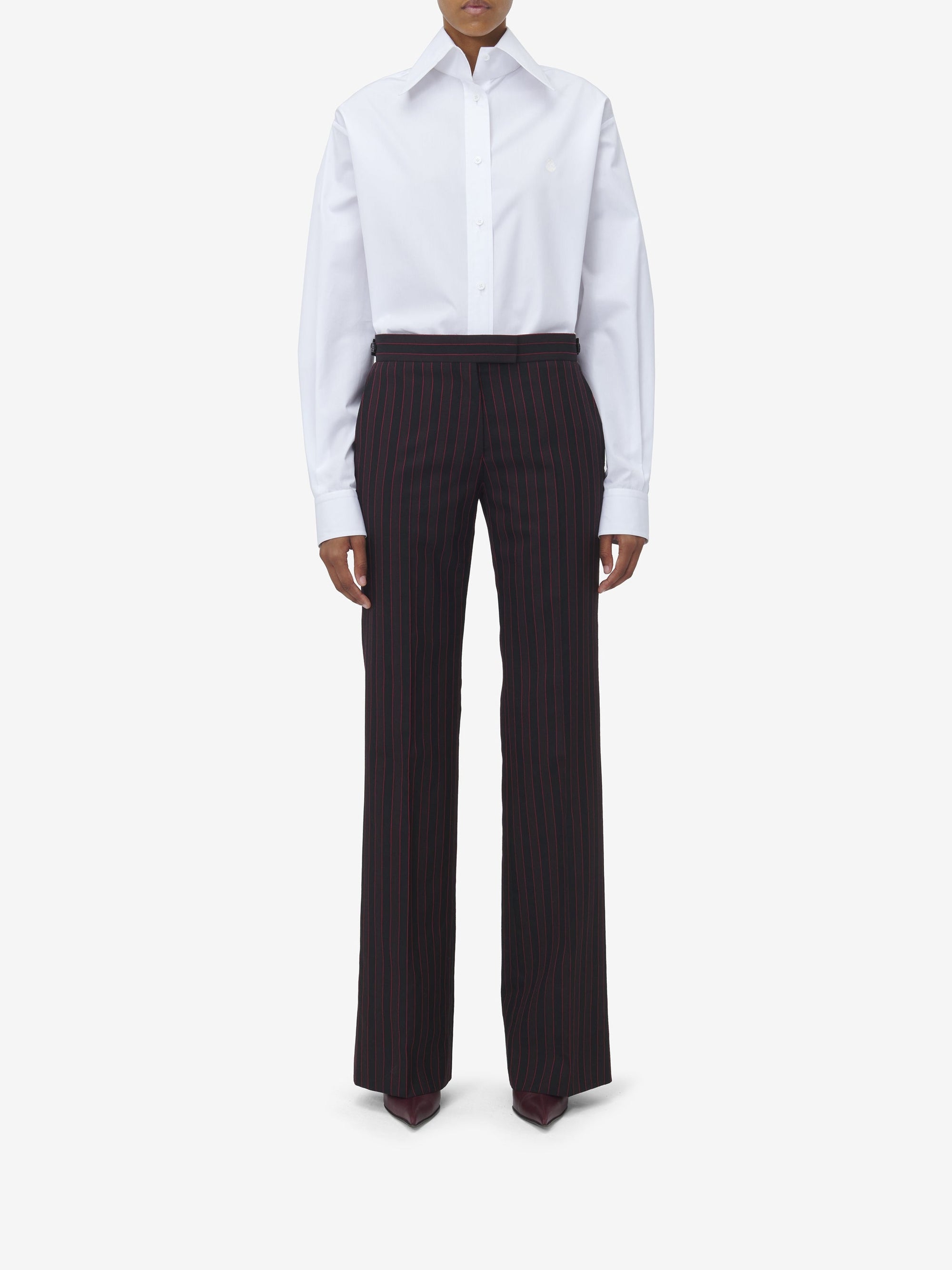 Pantalon à fines rayures en laine - Black Burgundy