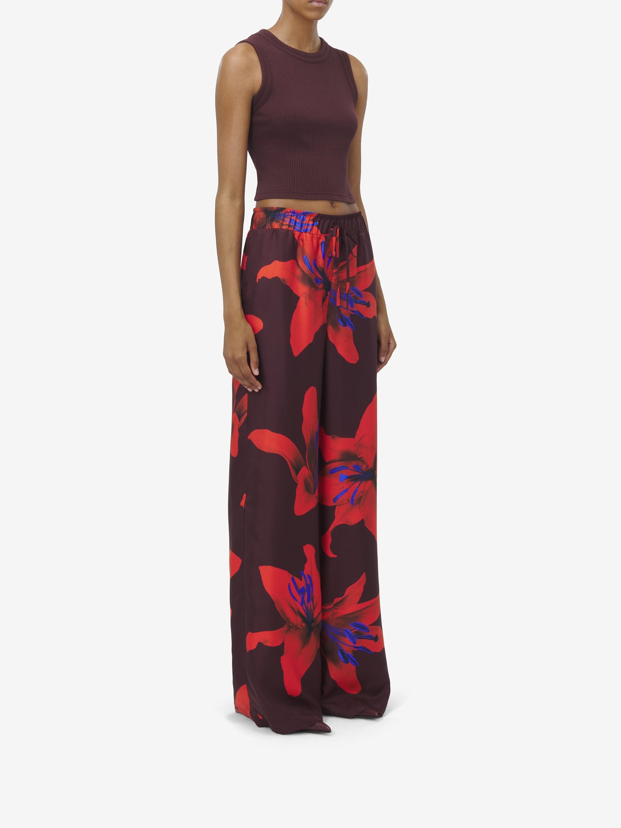 Pantalon à imprimé en soie - Burgundy Fire Red