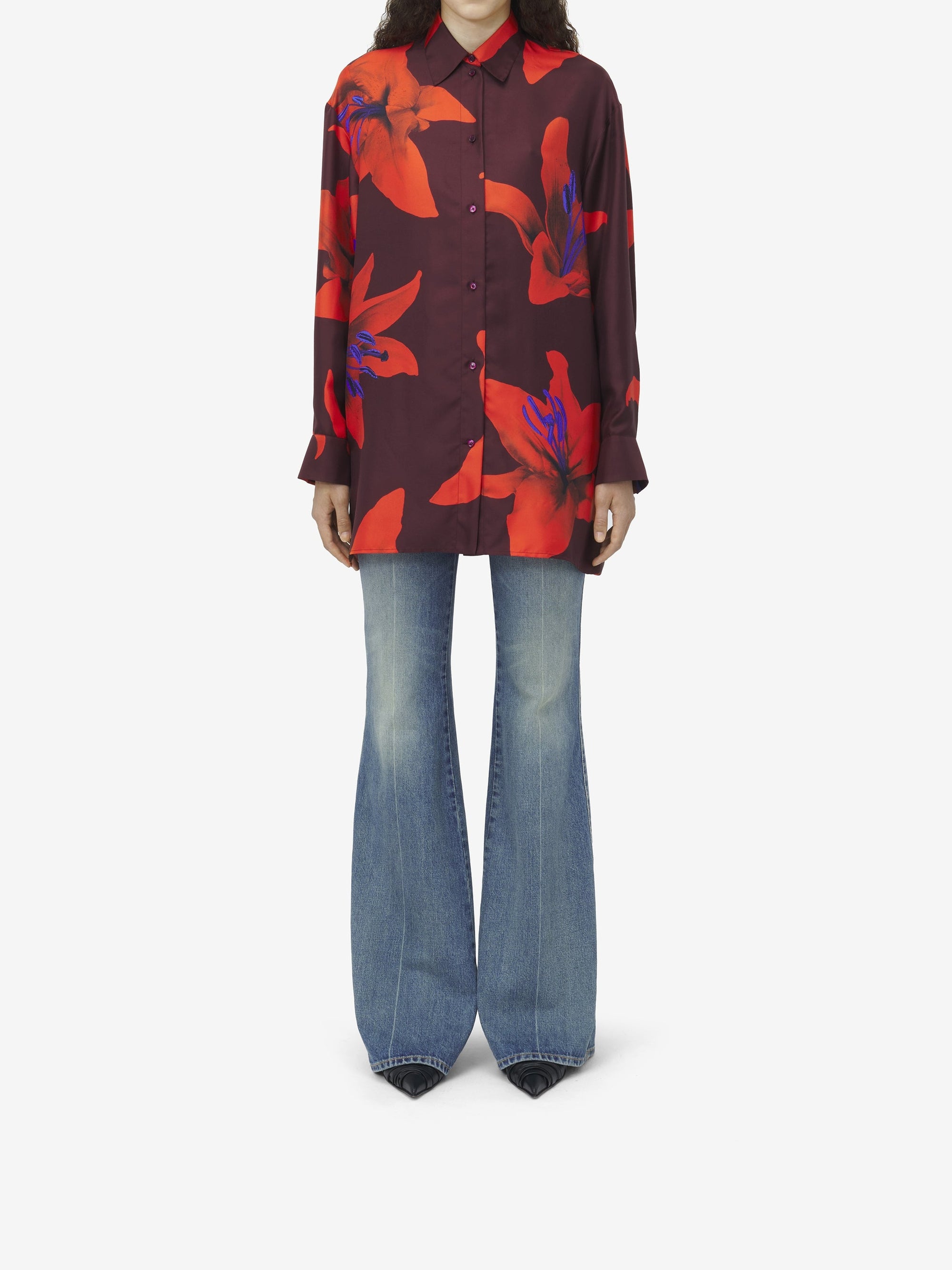 Chemise imprimée en soie - Burgundy Fire Red