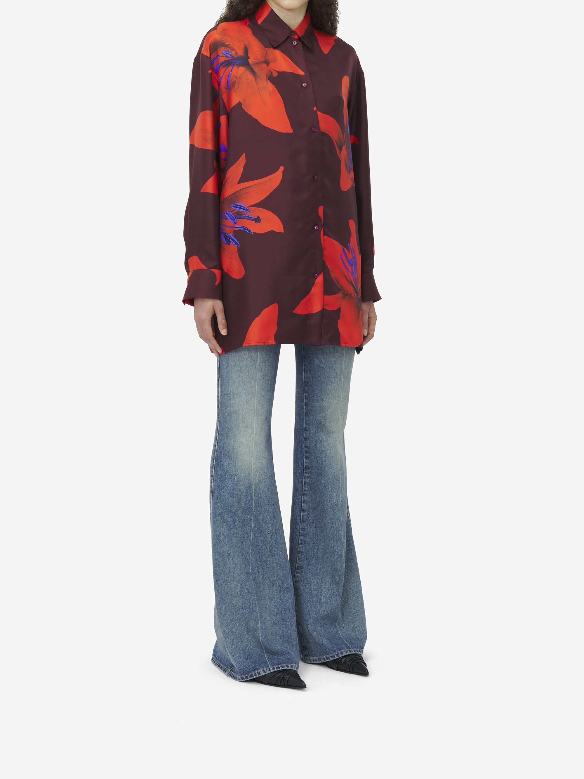 Chemise imprimée en soie - Burgundy Fire Red