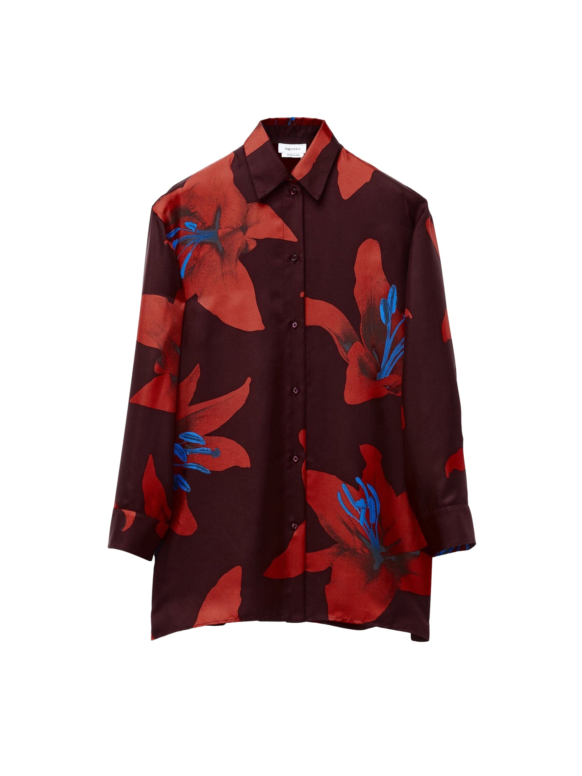 Chemise imprimée en soie - Burgundy Fire Red