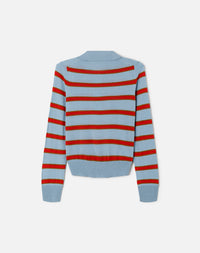 Memphis long sleeve wool polo shirt - Pacific Stripe